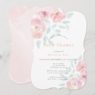 Soft Airy Blush Pink Watercolor Roses Baby Shower Invitation