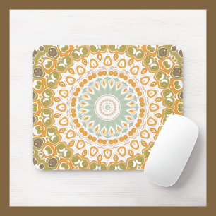 Soft Amber and Sage Mandala Pattern Mouse Pad