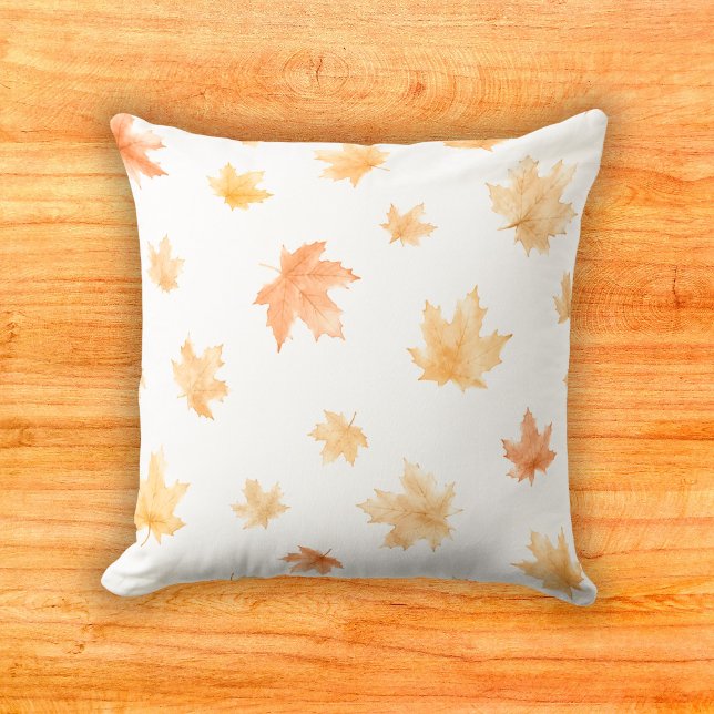Soft Amber Watercolor Maple Foliage Pattern Throw Pillow (Creator Uploaded)