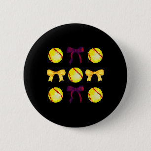 Soft And Bows For Women Girls Softball Player Maro Button