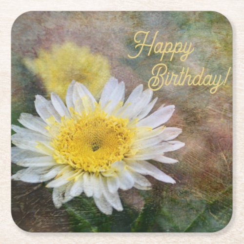 Soft and Dreamy Daisy Birthday Square Coasters