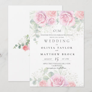 Soft and Elegant Blush Pink Roses Wedding Invitation