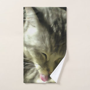 Soft And Gentle Fur And Purr Of A Grey Cat Hand Towel