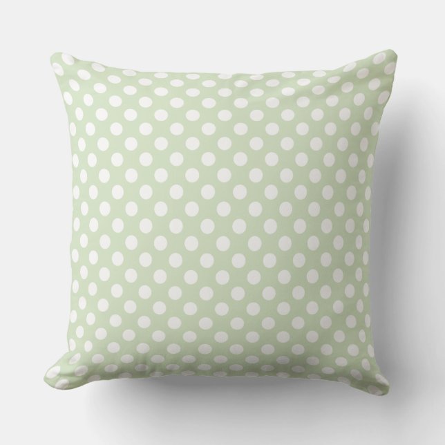 Soft and Light mint green Polka Dot Pattern Throw Pillow (Front)