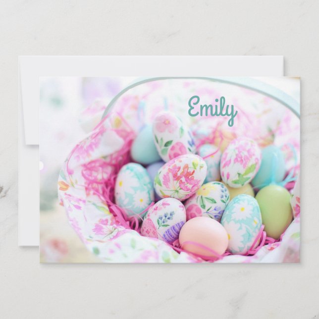 Soft and Pretty Pastel Easter Basket Holiday Card (Front)