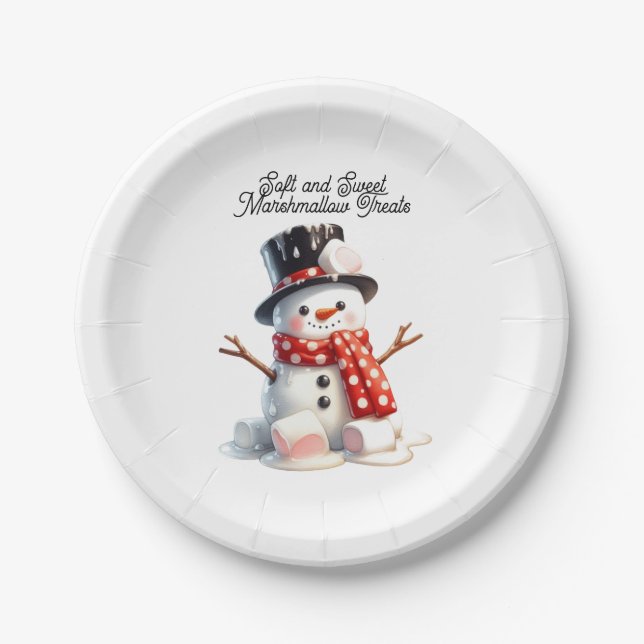 Soft and Sweet Marshmallow Snowman Paper Plates (Front)