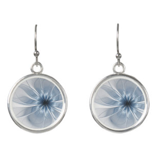 Soft and tenderness blue fractal fantasy flower cu earrings