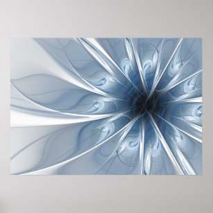 Soft and tenderness blue fractal fantasy flower cu poster