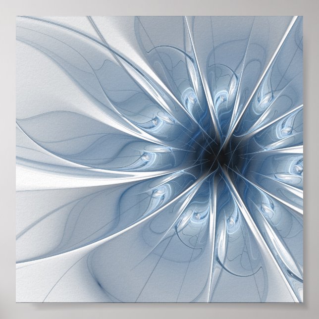 Soft and tenderness blue fractal fantasy flower cu poster (Front)