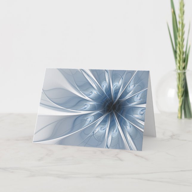 Soft and tenderness blue fractal fantasy flower cu thank you card (Front)