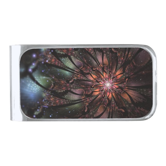 Soft and tenderness fractal fantasy flower silver finish money clip (Front)