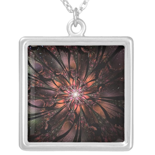 Soft and tenderness fractal fantasy flower  silver plated necklace (Front)
