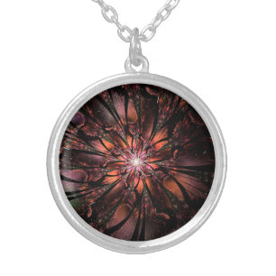 Soft and tenderness fractal fantasy flower  silver plated necklace