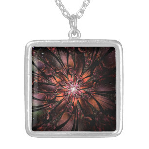 Soft and tenderness fractal fantasy flower   silver plated necklace