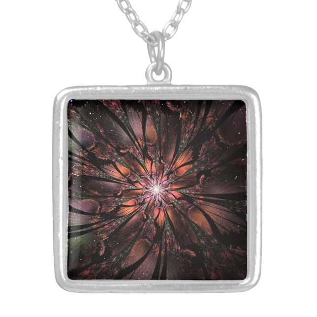 Soft and tenderness fractal fantasy flower   silver plated necklace (Front)
