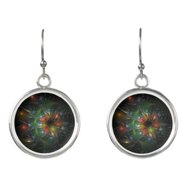 Soft and tenderness fractal fantasy flowers earrings (Front)
