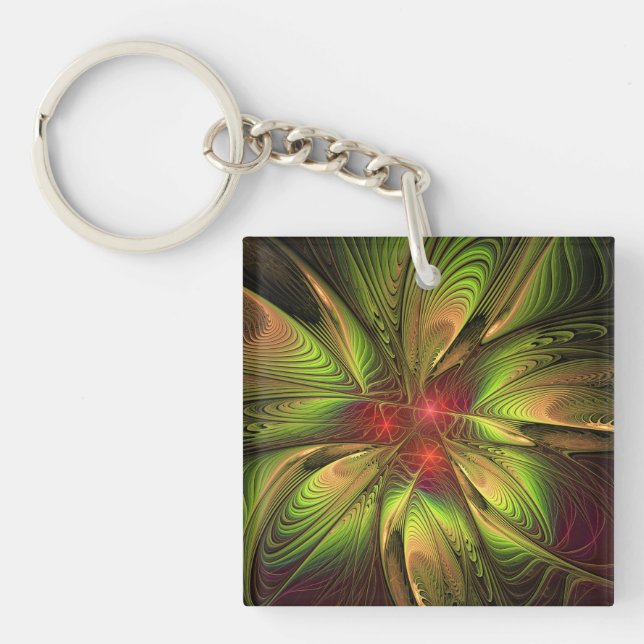 Soft and tenderness fractal fantasy flowers keychain (Front)
