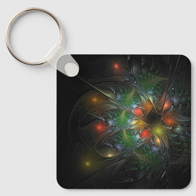 Soft and tenderness fractal fantasy flowers keychain (Front)