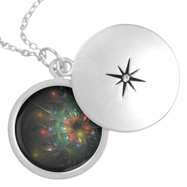 Soft and tenderness fractal fantasy flowers  locket necklace (Front)