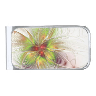 Soft and tenderness fractal fantasy flowers silver finish money clip