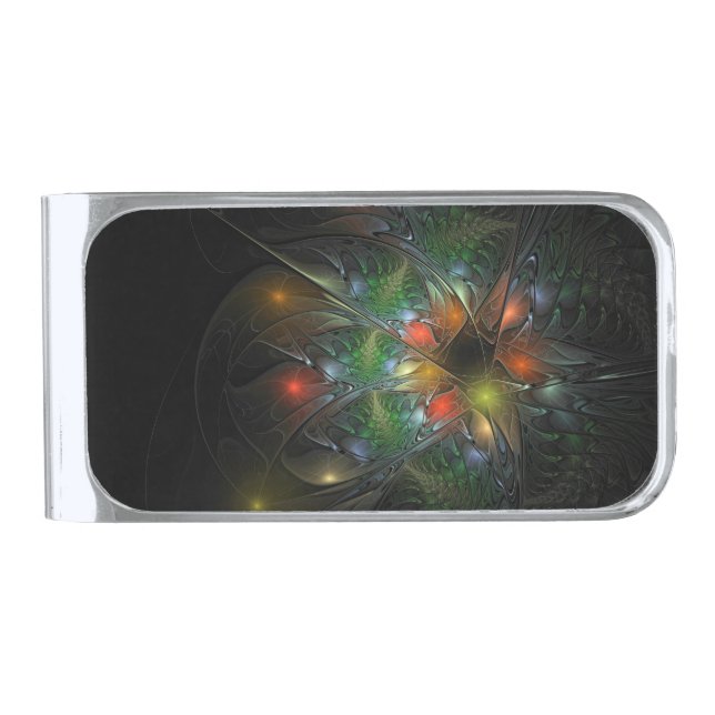 Soft and tenderness fractal fantasy flowers silver finish money clip (Front)