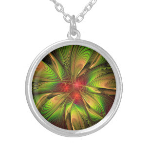 Soft and tenderness fractal fantasy flowers silver plated necklace