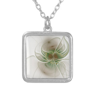 Soft and tenderness fractal fantasy flowers  silver plated necklace