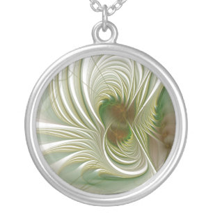 Soft and tenderness fractal fantasy flowers  silver plated necklace