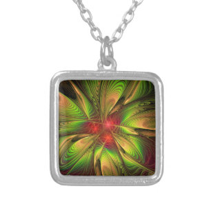 Soft and tenderness fractal fantasy flowers silver plated necklace