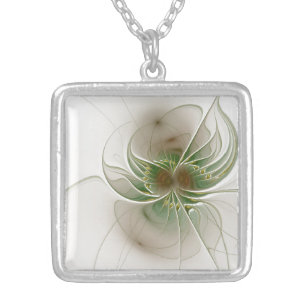 Soft and tenderness fractal fantasy flowers silver plated necklace