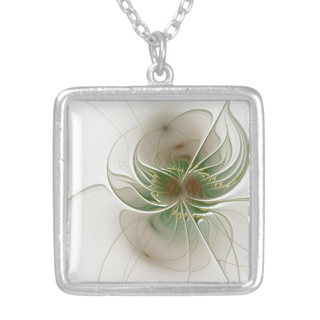 Soft and tenderness fractal fantasy flowers silver plated necklace (Front)
