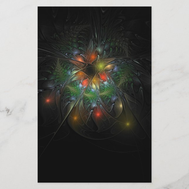 Soft and tenderness fractal fantasy flowers stationery (Front)
