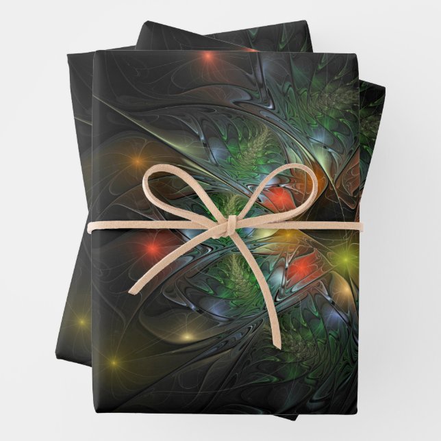 Soft and tenderness fractal fantasy flowers wrapping paper sheets (In situ)