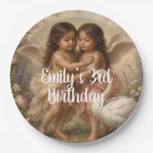 soft angel cherub girls’ birthday paper plates