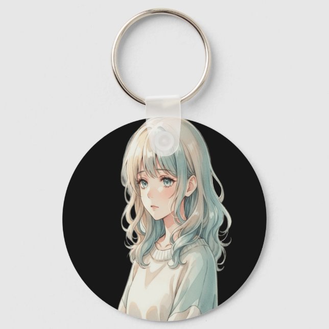Soft Anime Girl – Round Keychain (Front)