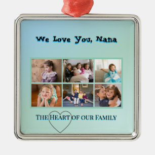 Soft Aqua 6-Photo Nana Tribute Metal Ornament