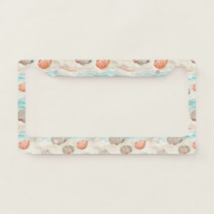 Soft Aqua and Coral Seashells with Starfish Detail License Plate Frame