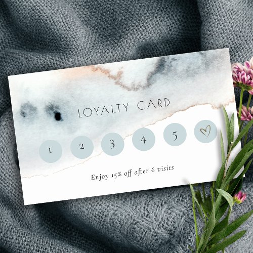 Soft Aqua Blue Gold Watercolor 6 Punch Loyalty Business Card