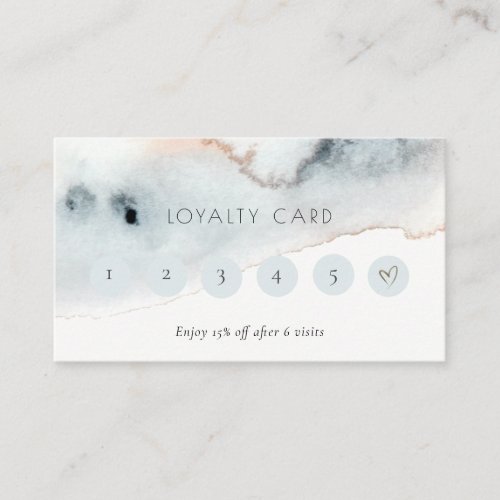 Soft Aqua Blue Gold Watercolor 6 Punch Loyalty Business Card