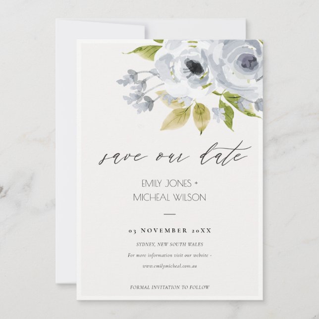 SOFT AQUA BLUE WATERCOLOUR FLORAL SAVE THE DATE (Front)