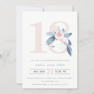 SOFT AQUA BLUSH BLUE FLORAL 18TH ANY AGE BIRTHDAY INVITATION