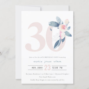 SOFT AQUA BLUSH BLUE FLORAL 30TH ANY AGE BIRTHDAY INVITATION