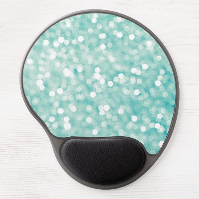 Soft Aqua Bokeh Lights Glitter Sparkles Gel Mouse Pad (Front)