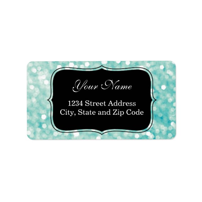 Soft Aqua Bokeh Lights Glitter Sparkles Label (Front)