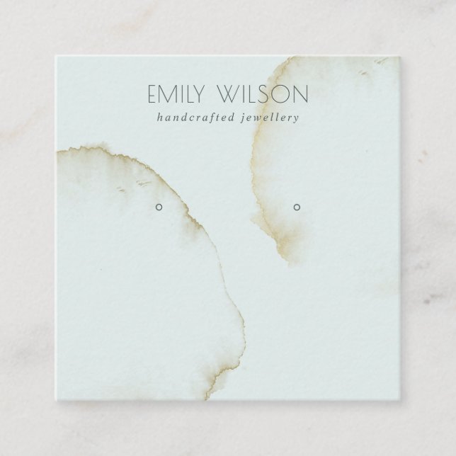 SOFT AQUA GOLD ABSTRACT STUD EARRING DISPLAY LOGO SQUARE BUSINESS CARD (Front)