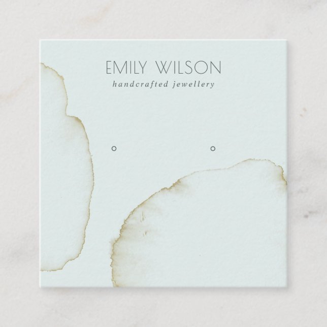 SOFT AQUA GOLD ABSTRACT STUD EARRING DISPLAY LOGO SQUARE BUSINESS CARD (Front)
