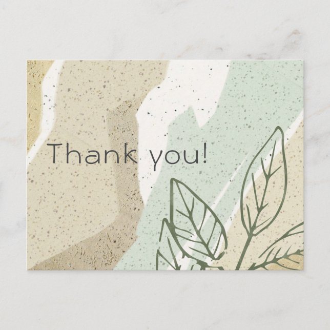 SOFT AQUA GREY MODERN ABSTRACT ART WAVES THANK YOU POSTCARD (Front)
