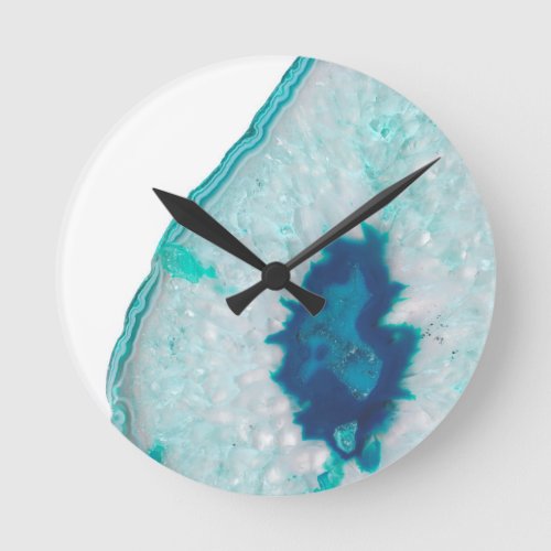 Soft Aqua Marine Blue Ocean Agate 1 gem decor Round Clock