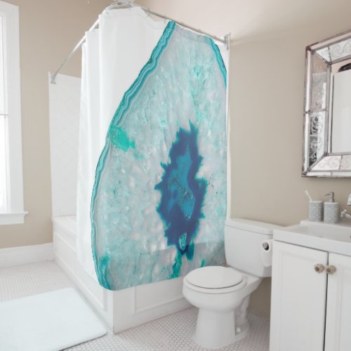 Soft Aqua Marine Blue Ocean Agate 1 gem decor  Shower Curtain