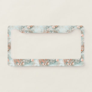 Soft Aqua Ocean Shell Botanical Pattern License Plate Frame